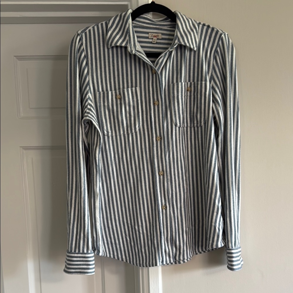Faherty Blue and White Striped Button-Down Shirt